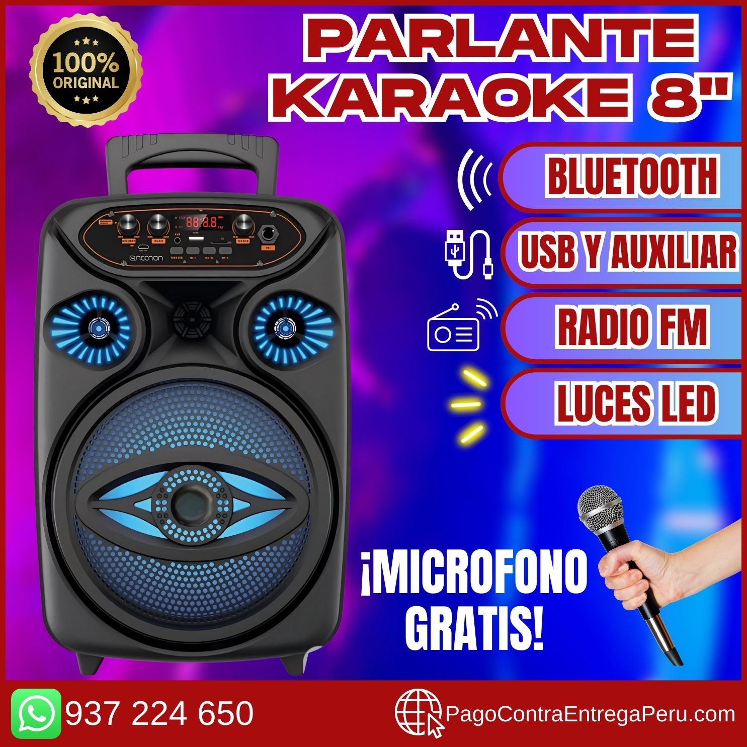 PARLANTE PREMIUM WIRELESS SPEAKER - BLUETOOTH + MICROFONO + CONTROL REMOTO