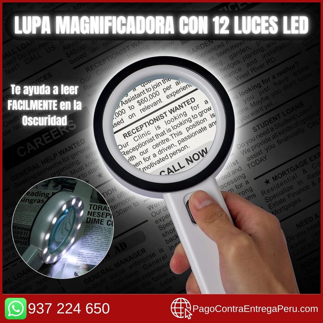 LUPA MAGNIFICADORA PARA LECTURA - CON LUZ LED PARA LECTURA NOCTURNA