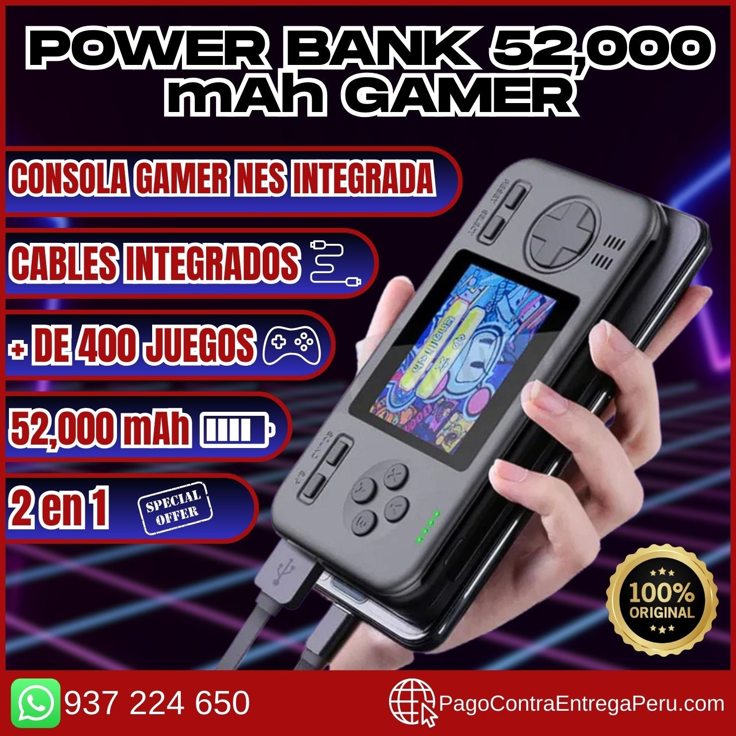 POWER BANK GAMER de 52 000 mAh⭐⭐⭐⭐⭐ - CONSOLA RETRO INTEGRADA (+400 JUEGOS NES) (𝗘𝗡𝗩𝗜𝗢 𝗚𝗥𝗔𝗧𝗜𝗦!!!!)