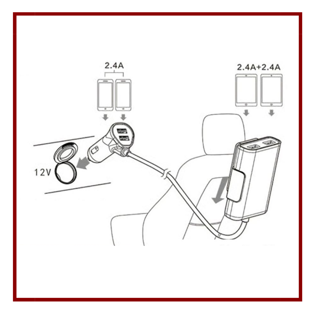 CARGADOR DE AUTO 4 PUERTOS USB