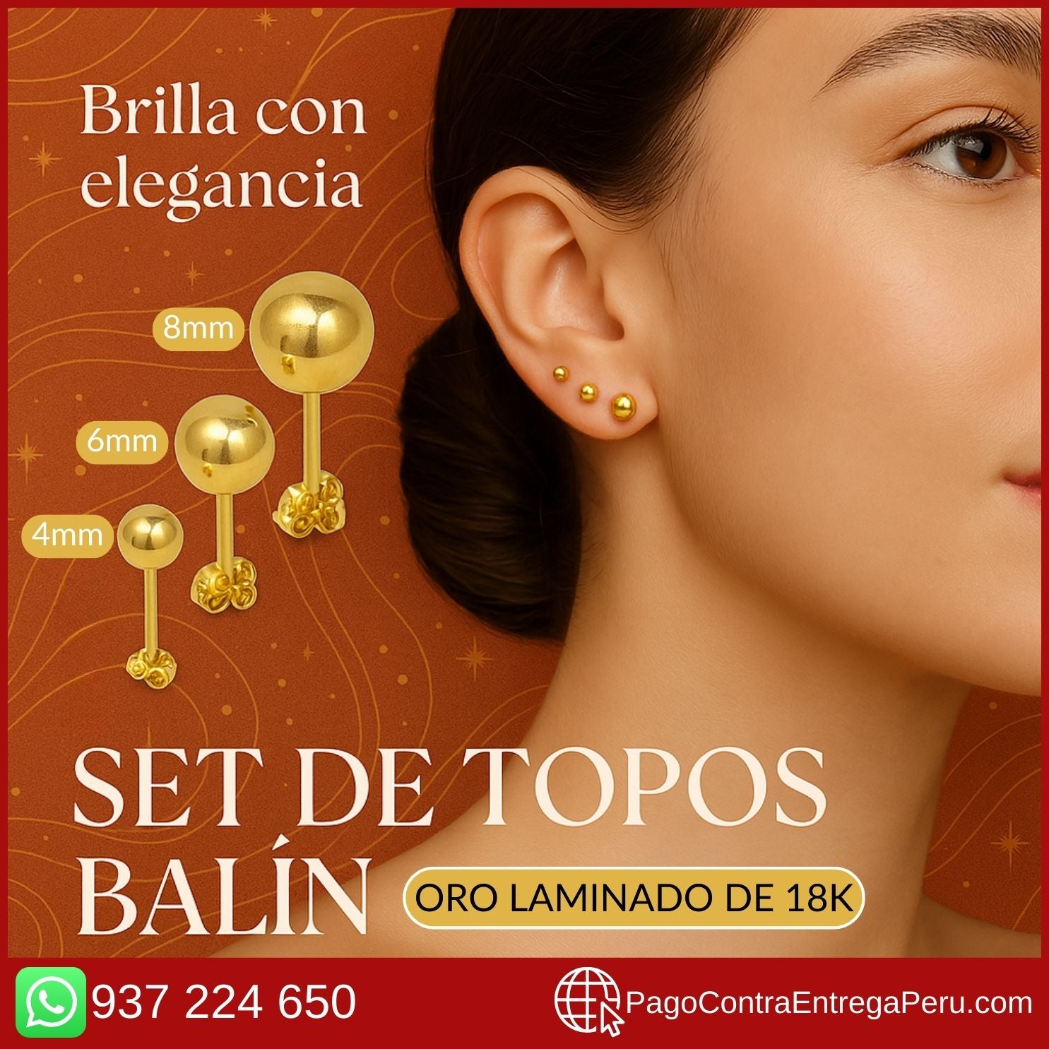 Set de Topos balín (x 3 pares) Oro Laminado de 18k