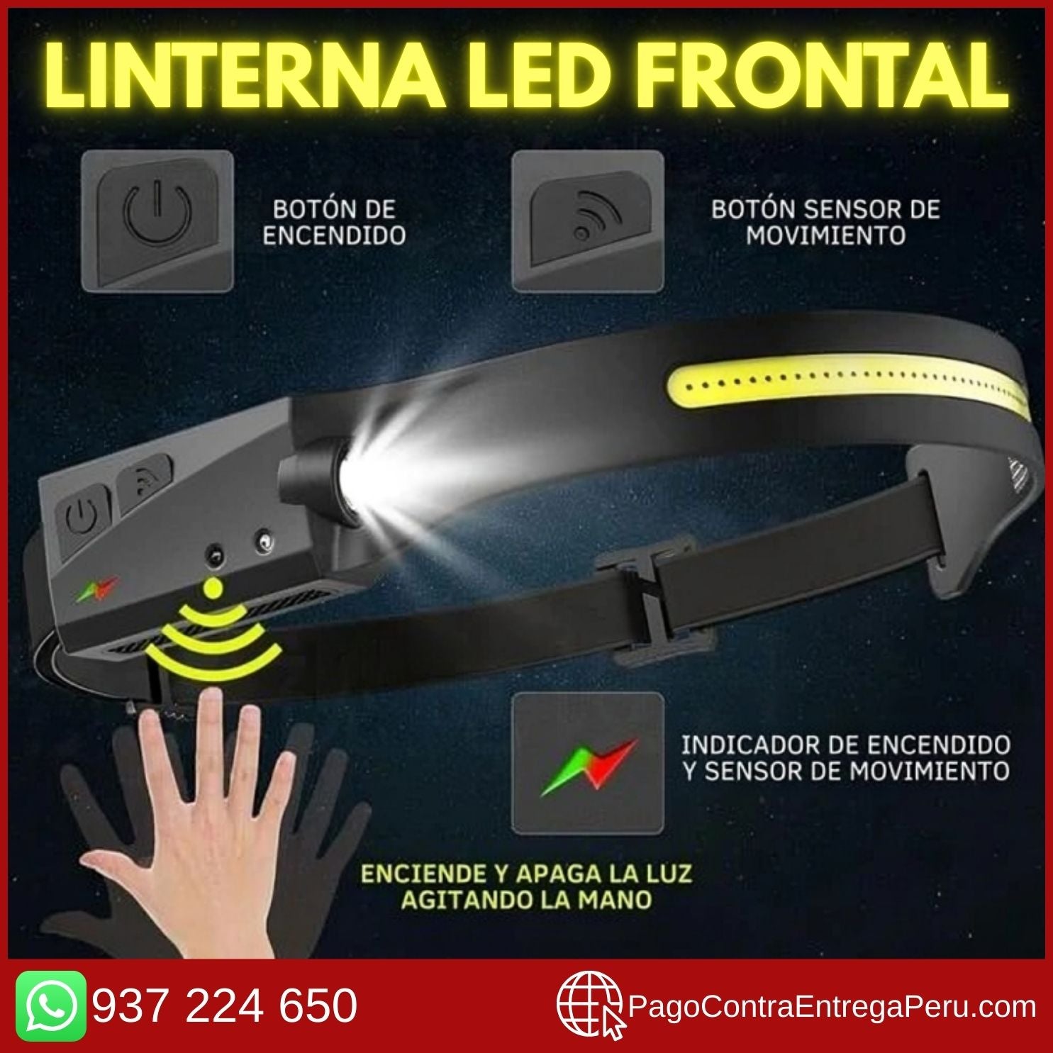 🔦 Linterna Flex de Cabeza con Sensor de Movimiento - LED PRO 🌟