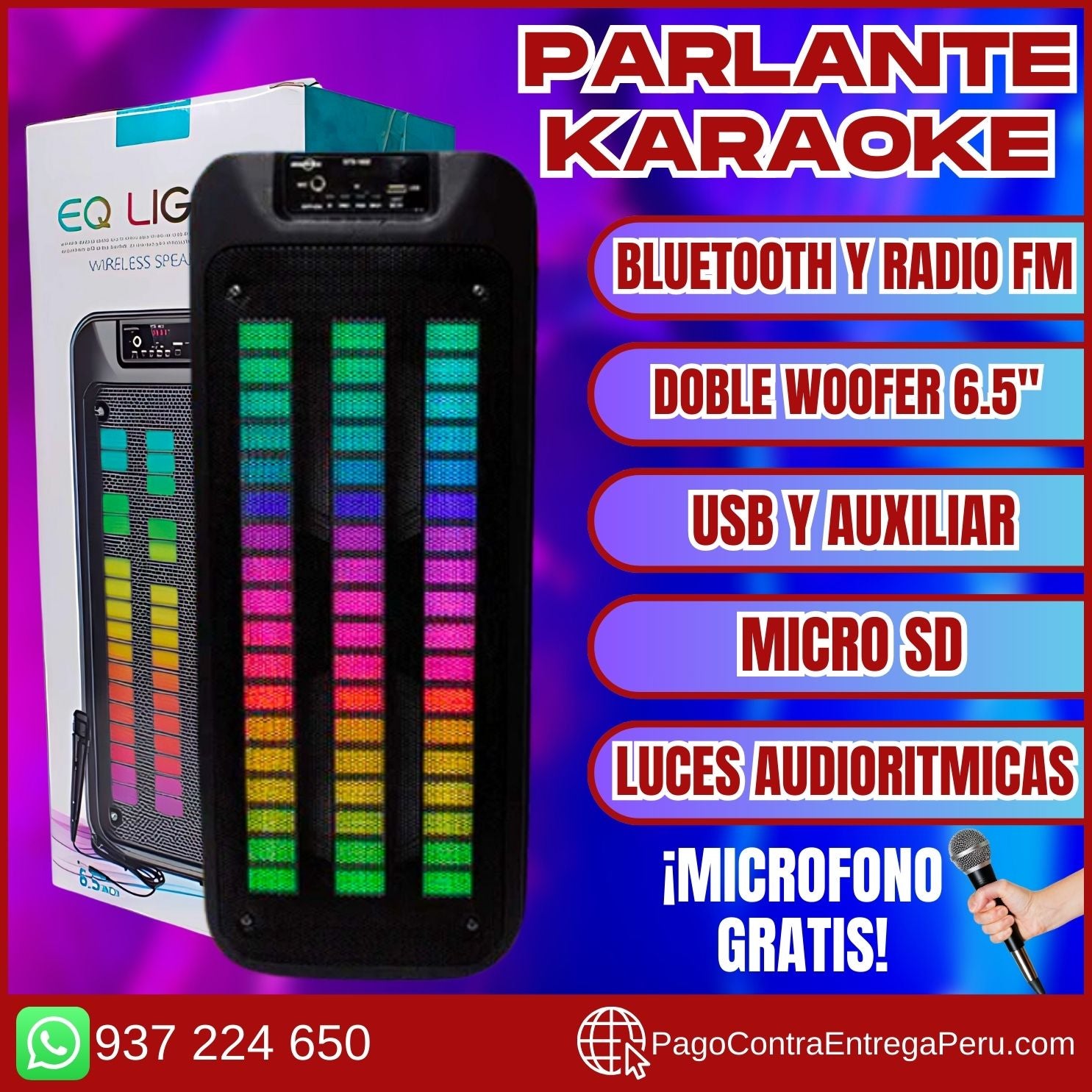 🎤PARLANTE GIGANTE KARAOKE🎤 CON 2 BOCINAS 🔊🔊 Y LUCES LED