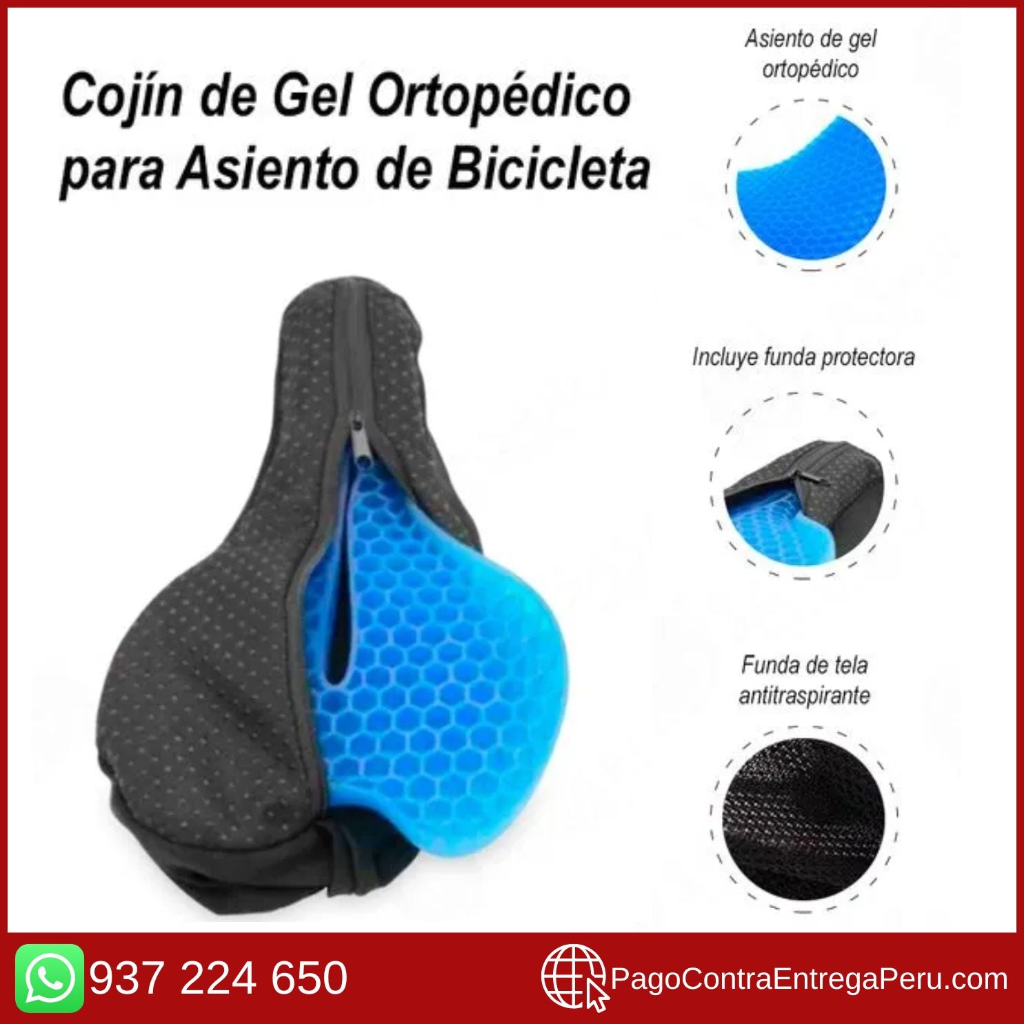 ASIENTO DE GEL ORTOPÉDICO PARA BICICLETA