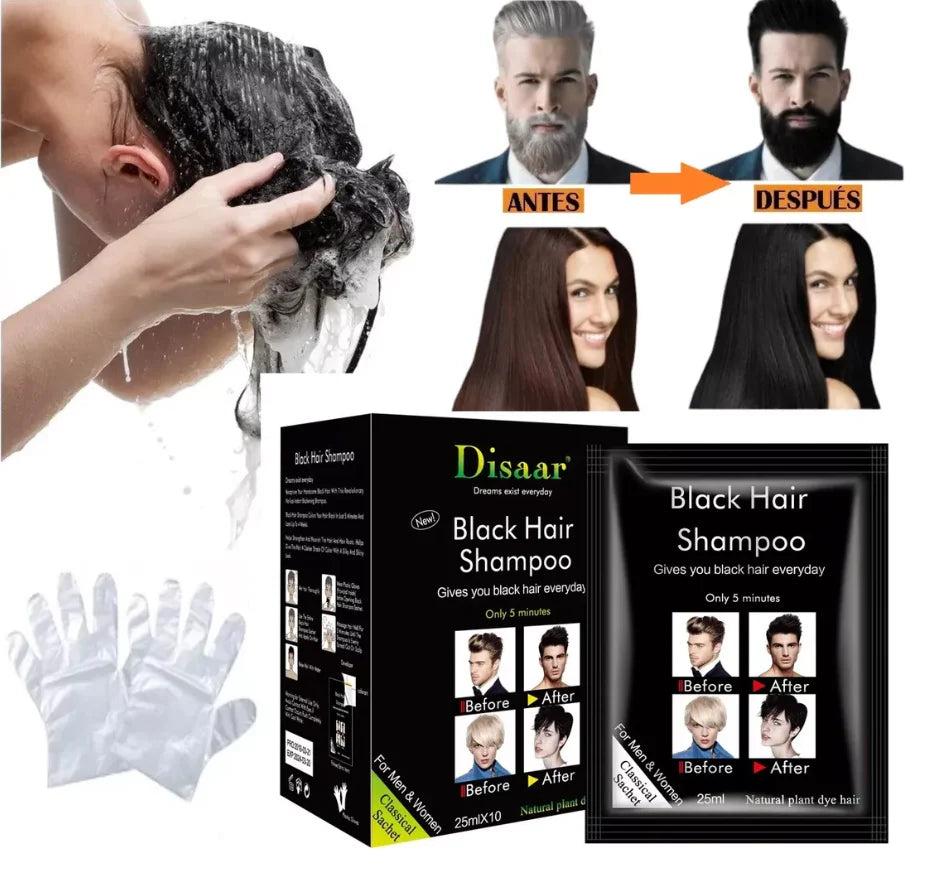 SHAMPOO BLACK HAIR / Shampoo Pinta Canas NEGRO Caja / 10 sobres