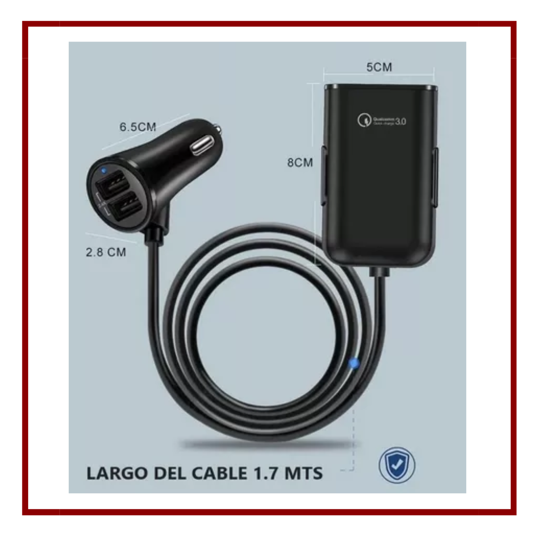 CARGADOR DE AUTO 4 PUERTOS USB