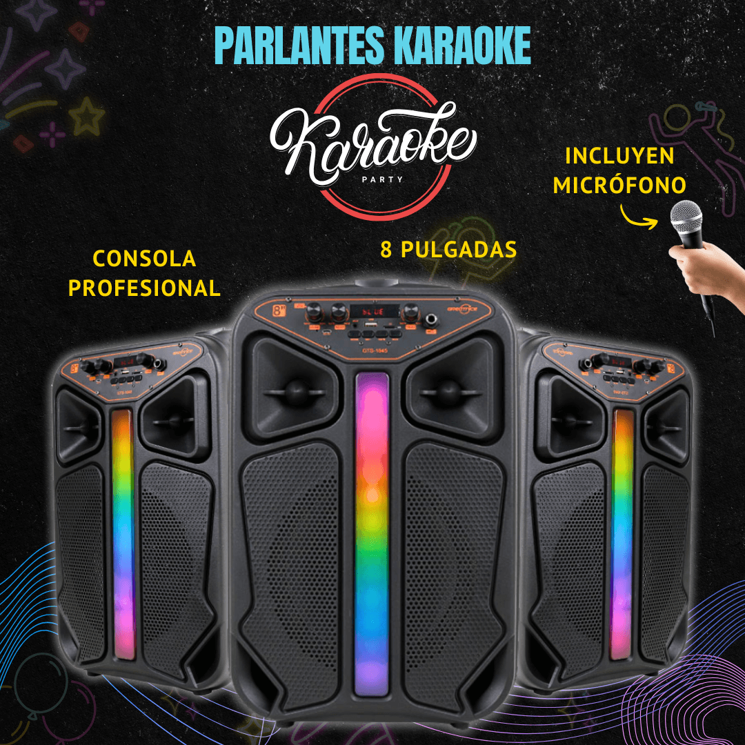 🎵🔊 PARLANTE KARAOKE PREMIUM (MICRÓFONO 🎤 + ASA + RUEDAS + LUZ LED)