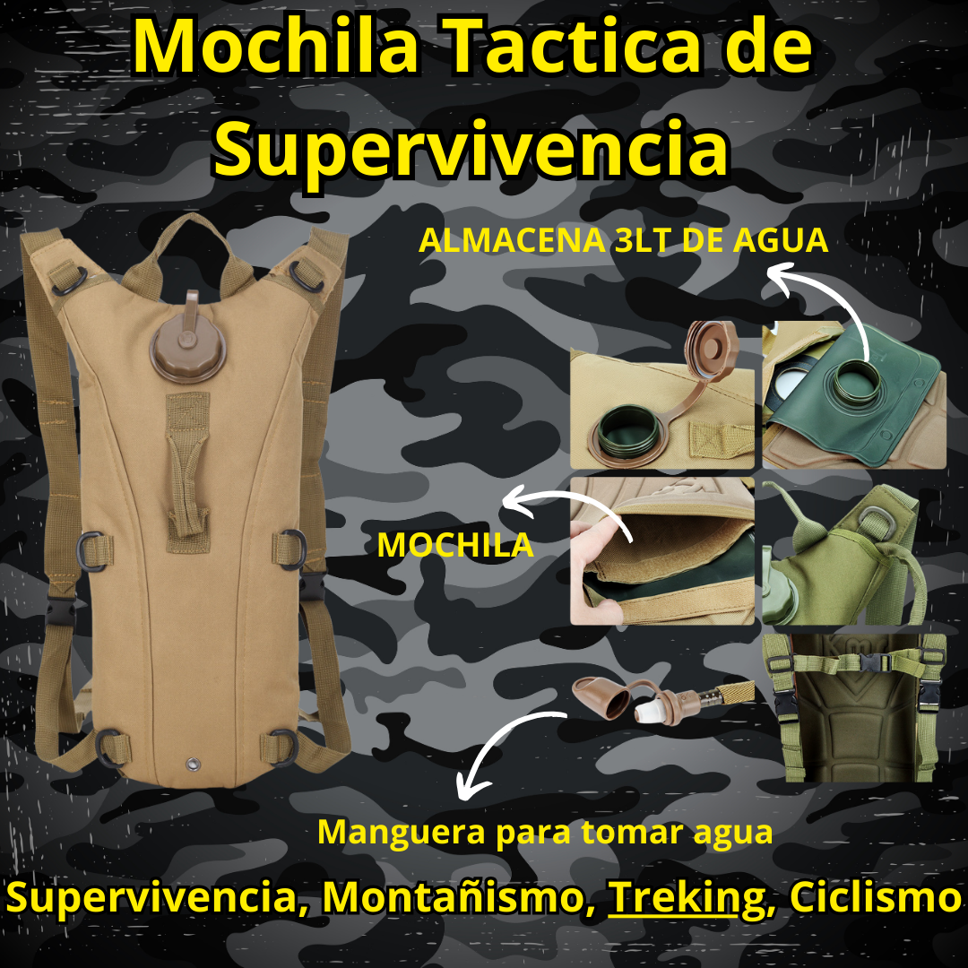 Mochila Tactica de Hidratacion (Supervivencia, Montañismo, Senderismo, Ciclismo)